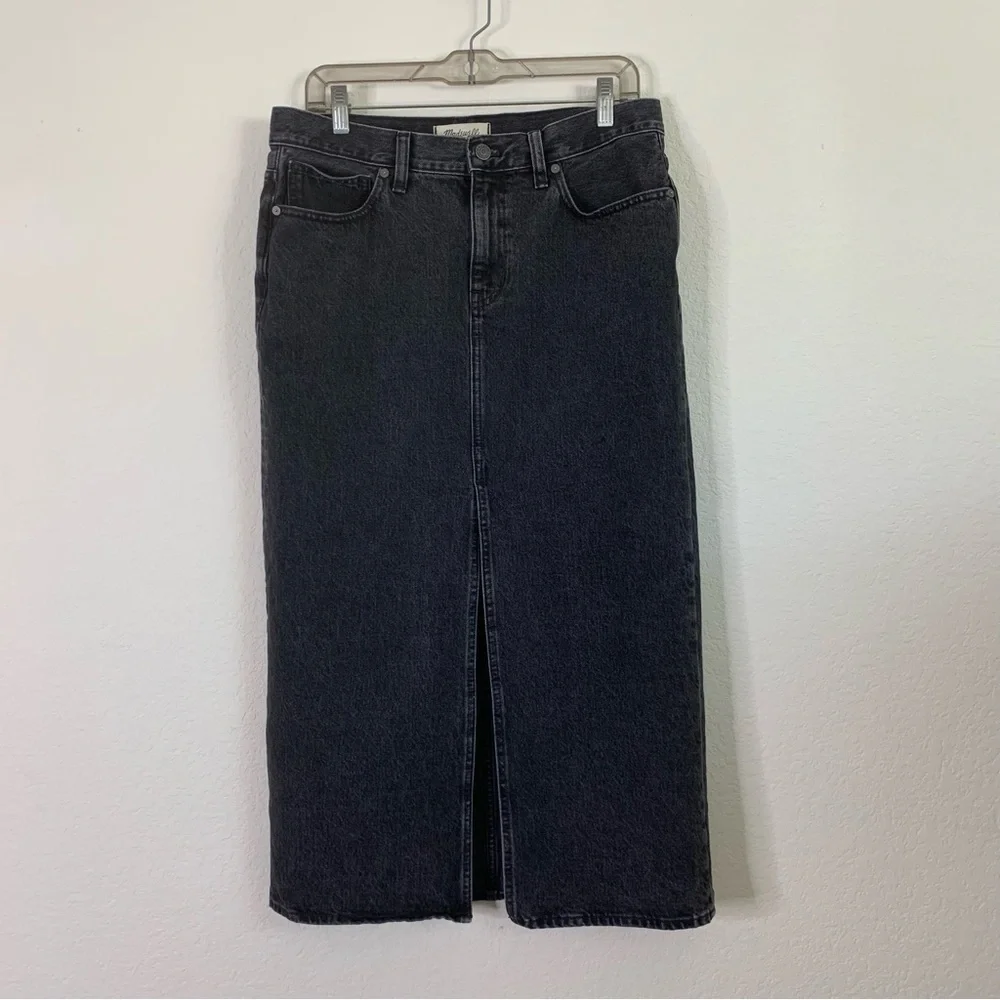 Madewell Denim Mid-Rise Maxi Skirt in Lunar Wash black 28